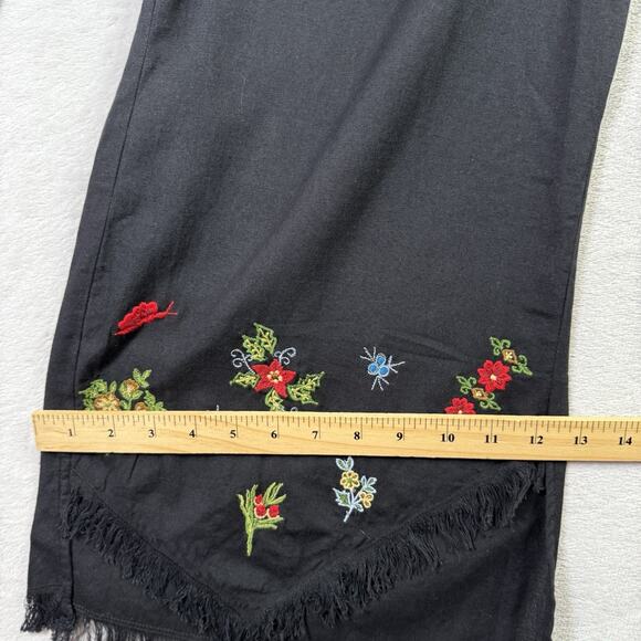 April Cornell Black Wide Leg Pants Women's Medium Embroidered Floral Boho Cotton - Picture 7 of 16
